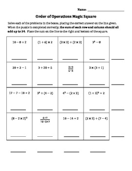 Preview of Order of Operations Magic Square