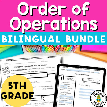 Preview of Order of Operations Math Guided Notes 5th Grade Spanish Bilingual Bundle