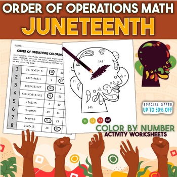 Preview of Order of Operations Math: Juneteenth Color by Number Activity Worksheets