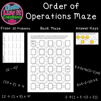 Preview of Order of Operations Math Maze includes 2 mazes