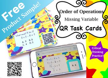 Preview of Order of Operations Missing Variable QR Code Task Cards FREE