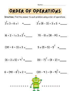 Preview of Order of Operations Multi-Step Problems with Exponents (PEMDAS/BODMAS) Worksheet