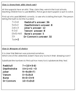 Preview of Order of Operations Murder Mystery worksheets