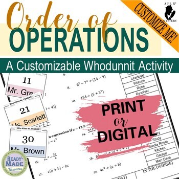 Preview of Order of Operations Mystery Activity Scavenger Hunt Print & Digital! CUSTOMIZE