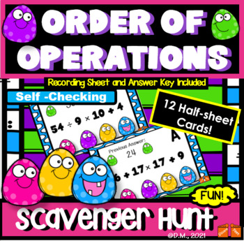 Preview of Order of Operations NO Grouping  Self-Checking - Scavenger Hunt ACTIVITY!  FUN!
