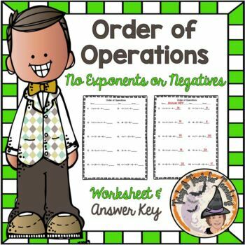 Preview of Order of Operations Worksheet with Answer Key NO Exponents or Negatives