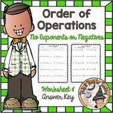Order of Operations Worksheet with Answer Key NO Exponents