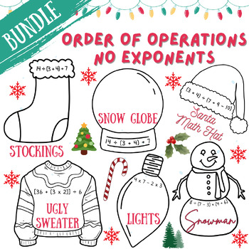 Preview of Order of Operations No Exponents Christmas Math Bundle