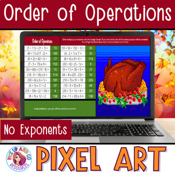 Preview of Order of Operations | No Exponents Thanksgiving Fall 5th Math Pixel Art Activity
