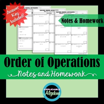 Preview of Order of Operations - Notes and Homework - Numerical and Algebraic Expressions