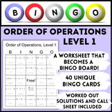 Order of Operations PEMDAS Activity Bingo Game Worksheet
