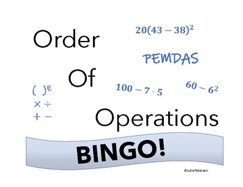 Preview of Order of Operations (PEMDAS) - Bingo