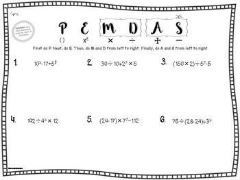 Order of Operations PEMDAS Differentiated Worksheets and Assessments
