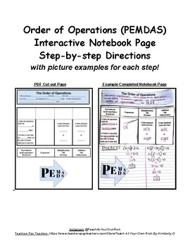 Preview of Order of Operations - PEMDAS - Interactive Notebook Page with Directions & Key