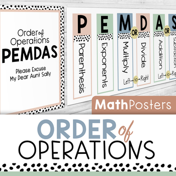 Preview of Order of Operations (PEMDAS) Math Posters - Calming BOHO Dots Bulletin Board