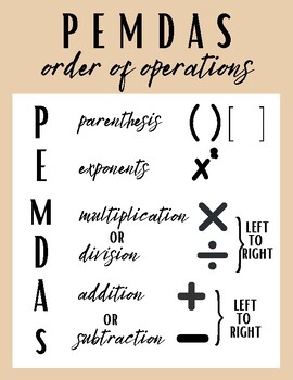 Preview of Order of Operations | PEMDAS | Neutral Anchor Chart or Handout