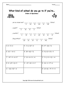 Order of Operations Worksheet by Funsheets4math | TpT