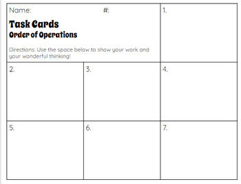 Preview of Order of Operations PEMDAS Task Cards and Student Work Page (low-prep)