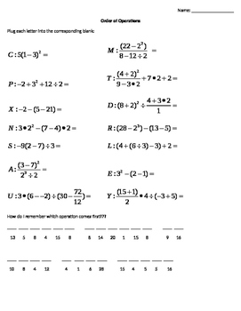 Preview of Order of Operations (PEMDAS) Word-Fill Worksheet