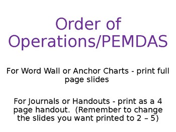 Preview of Order of Operations/PEMDAS Word Wall posters