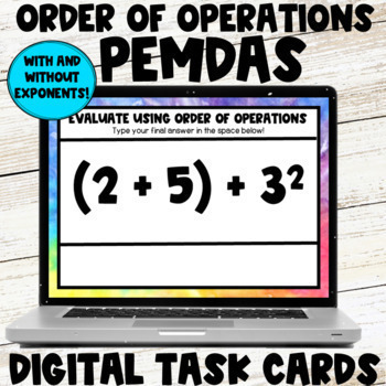 Preview of Order of Operations PEMDAS with and without Exponents Google Digital Task Cards
