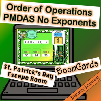 Preview of Order of Operations PMDAS Escape Room St. Patrick's Day | Boom Cards