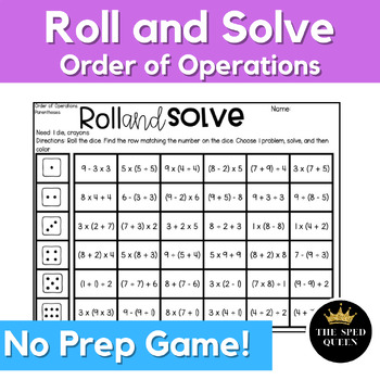 Preview of Order of Operations Parentheses Roll and Solve NO PREP Game