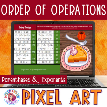 Preview of Order of Operations | Parentheses and Exponents Thanksgiving Fall Math Pixel Art