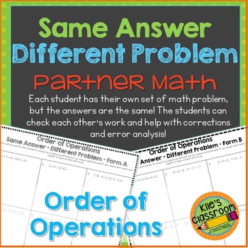Preview of Order of Operations- Partner Activity Different Problem / Same Answer