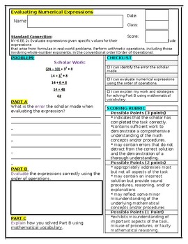 Preview of Order of Operations Performance Task