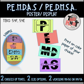 Preview of Order of Operations Poster Classroom Display PEMDAS/ PEDMSA (TEK 5.4E and 5.4F)