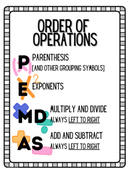 Preview of Order of Operations Poster/Handout