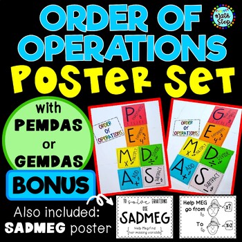 Preview of Order of Operations Poster Set (with PEMDAS or GEMDAS) Bonus SADMEG Math Decor