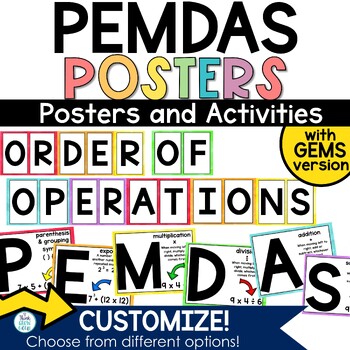 Preview of Order of Operations Worksheet Poster Activity PEMDAS GEMS With Exponents Without