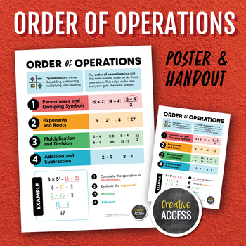 Preview of Order of Operations Poster and Cheat Sheet Handout for Middle School Math Decor