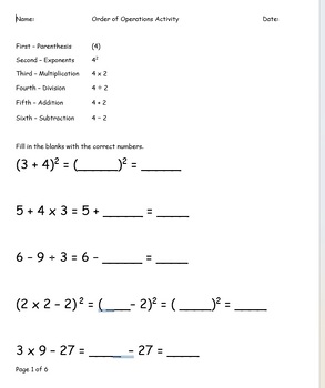 Preview of Order of Operations Practice Cloze Activity