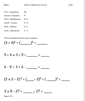 Order of Operations Practice Cloze Activity by Balsamomath | TPT