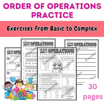 Preview of Order of Operations Practice | Exercises from Basic to Complex (Grade 4-6)