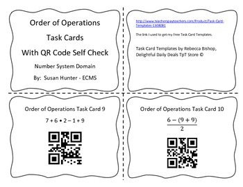 Preview of Order of Operations QR Code Self Check Task Cards