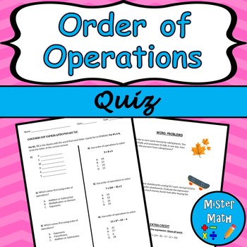 Preview of Order of Operations Quiz
