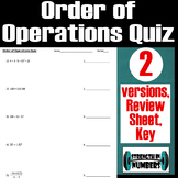 Order of Operations Quiz/Test- 2 versions + Review Sheet + key