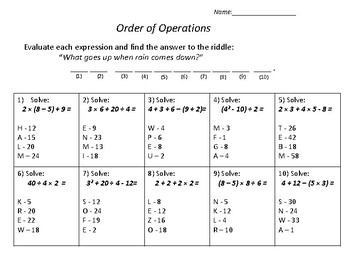 Preview of Order of Operations - Riddle