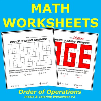 Preview of Order of Operations (BEDMAS) Riddle and Coloring Worksheet #3