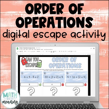 Preview of Order of Operations Self-Checking Digital Escape Activity