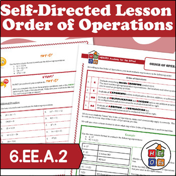 Preview of Order of Operations | Self Directed Lesson | Pre-algebra | 6th Grade Math