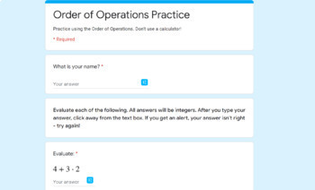 Preview of Order of Operations - Self-checking Distance Learning Practice