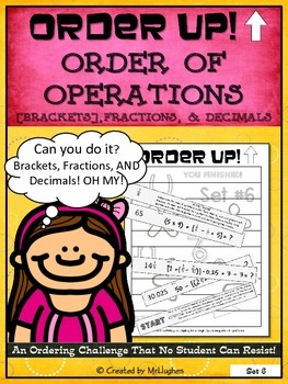Preview of Order of Operations Set 6 [with Brackets], Fractions, and Decimals - Order Up!