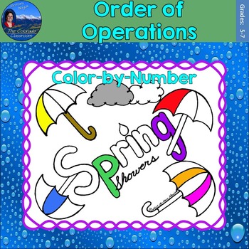 Preview of Order of Operations Math Practice Spring Showers Color by Number