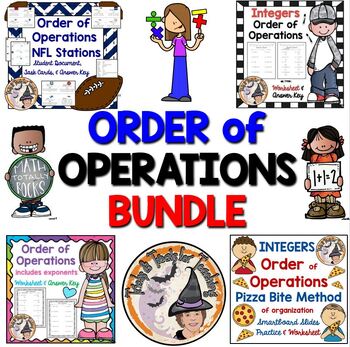 Preview of Order of Operations Stations Task Cards Worksheets Smartboard BUNDLE