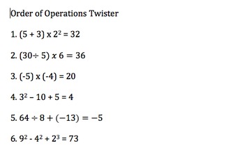 Preview of Order of Operations TWISTER